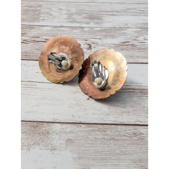 Vintage Clip On Earrings - 1.5" Large Statement Copper Tone with Faux Pearl - Picture 7 of 7